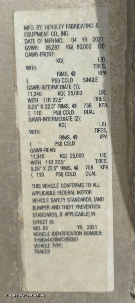 image for item EQ4685 2021 Hensley ATLW-40-35-8 feed delivery trailer