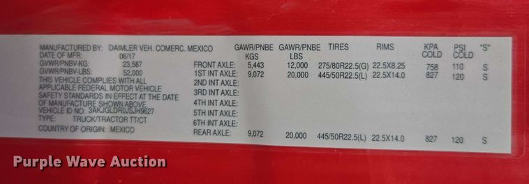 image for item FB9384 2018 Freightliner Cascadia 125 semi truck