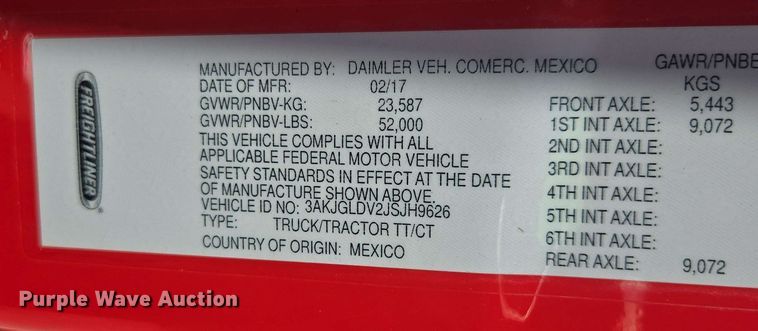 image for item FB9386 2018 Freightliner Cascadia125 semi truck