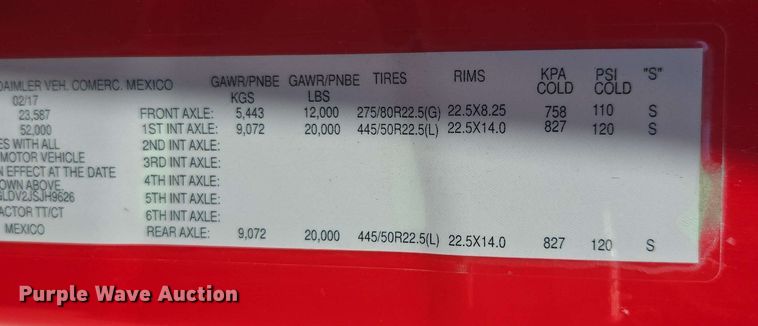 image for item FB9386 2018 Freightliner Cascadia125 semi truck