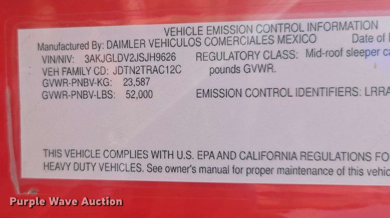 image for item FB9386 2018 Freightliner Cascadia125 semi truck