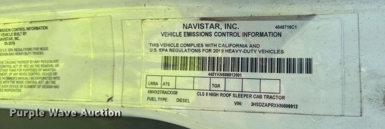 image for item YA0442 2019 International LT625 semi truck