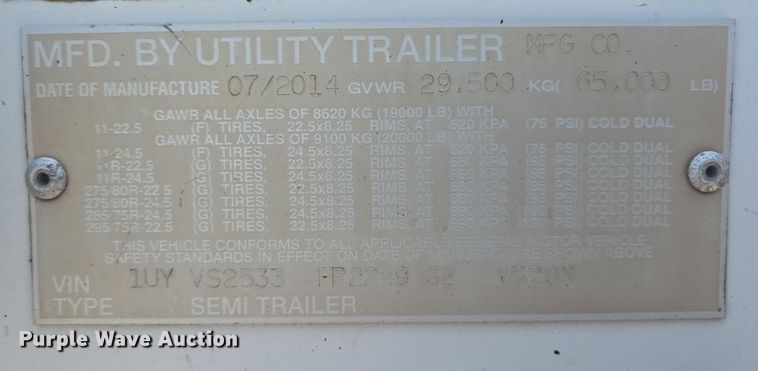 image for item YA0452 2015 Utility Trailers dry van trailer