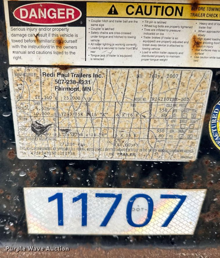 image for item DH9934 2007 Redi Haul tilt deck equipment trailer