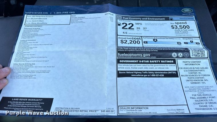 image for item DH9944 2021 Land Rover Range Rover Evoque SUV