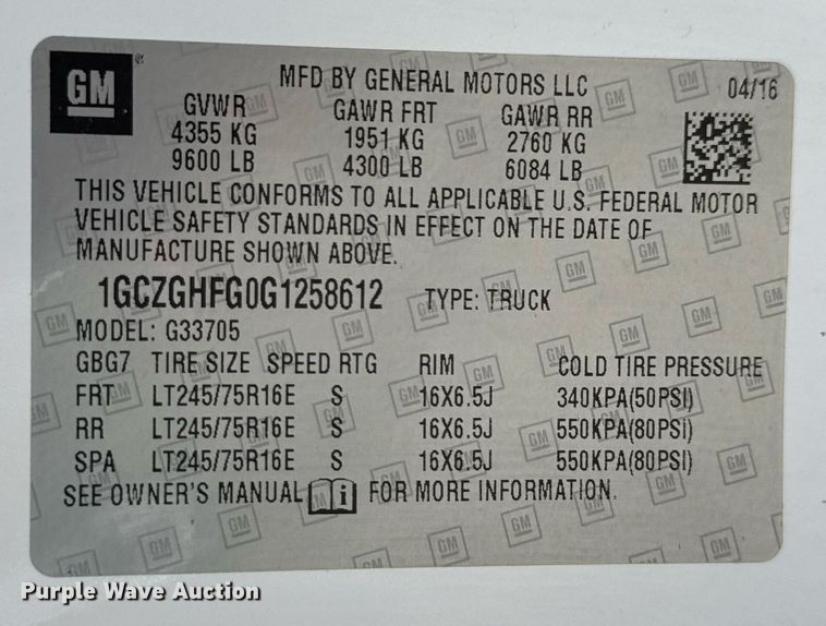 image for item DO0958 2016 Chevrolet Express 3500 van