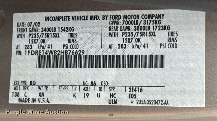 image for item DO0984 2002 Ford E150 van