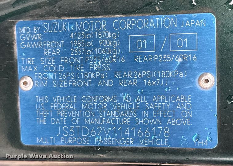 image for item DO0986 2001 Suzuki Grand Vitara SUV