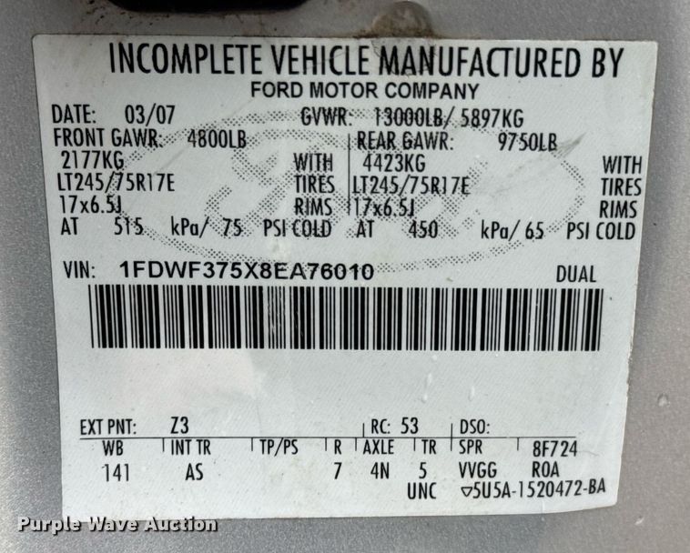 image for item DO0987 2008 Ford F350 Super Duty XL bale bed pickup truck