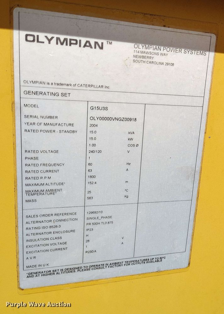 image for item DP4920 2004 Caterpillar G15U3S generator