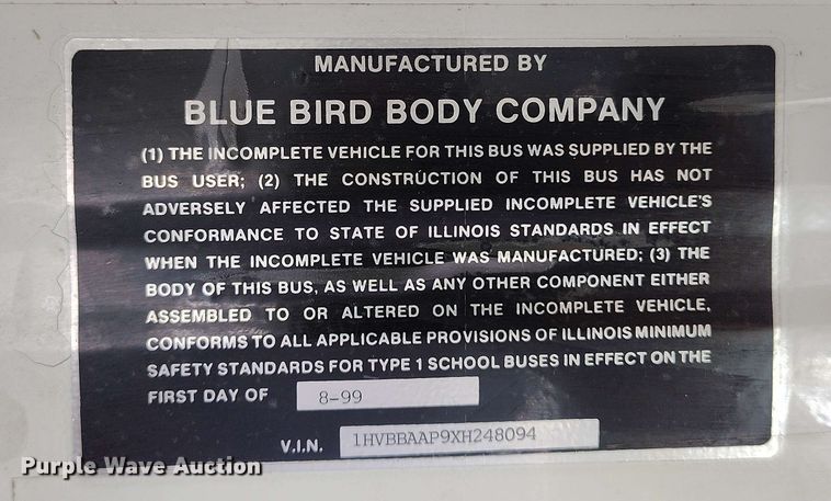 image for item DP4921 1999 International 3800 school bus