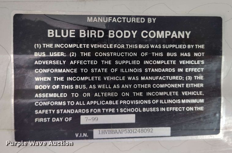 image for item DP4922 1999 International 3800 school bus