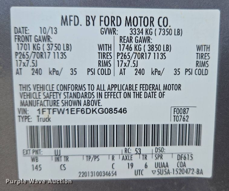 image for item DP6335 2013 Ford F150 SuperCrew pickup truck