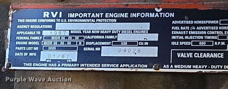 image for item DP6381 1987 Mack CS300P bucket truck