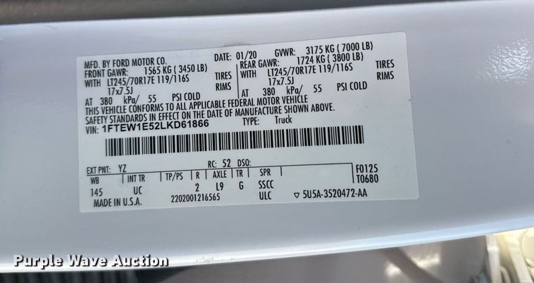 image for item DS3702 2020 Ford F150 SuperCrew pickup truck