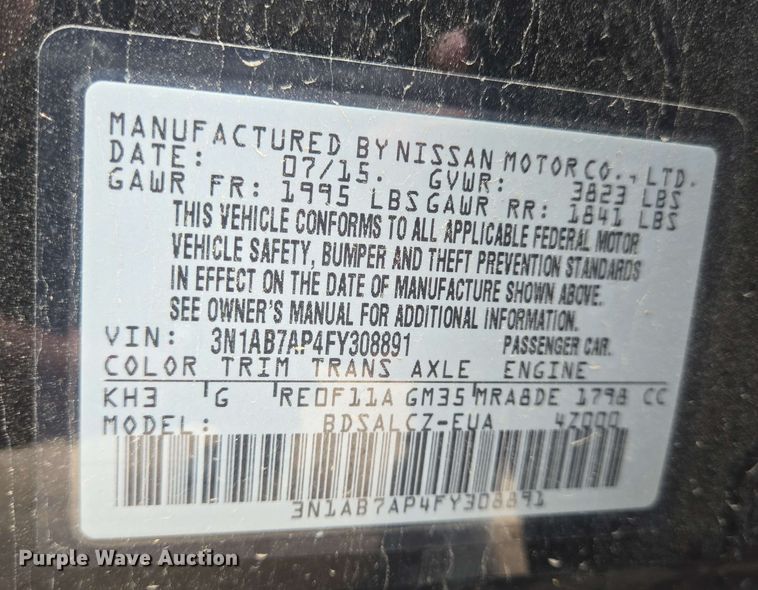 image for item DT4839 2015 Nissan Sentra 