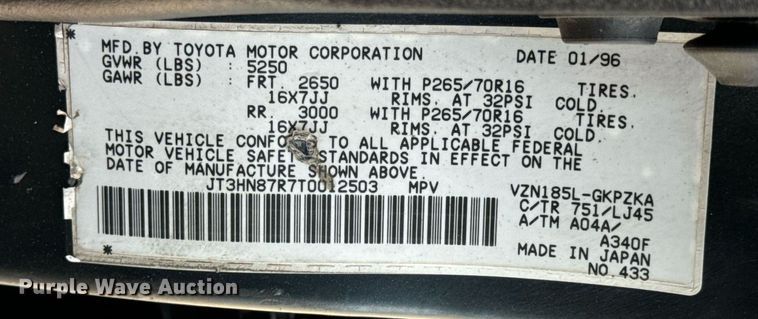 image for item DV1883 1996 Toyota 4Runner Limited SUV