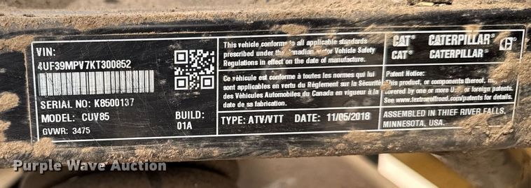 image for item DV2578 2019 Caterpillar CUV85 utility vehicle