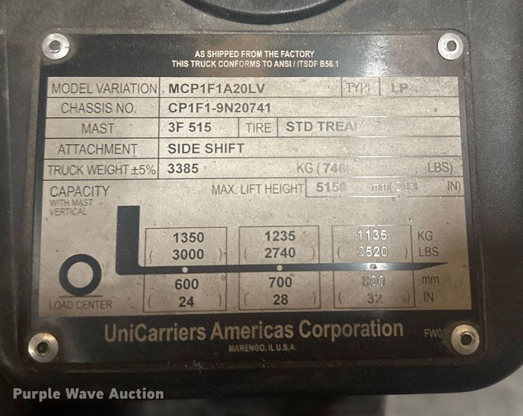 image for item DW1945 2016 UniCarriers CFS40 forklift