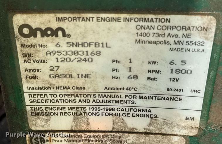 image for item DW1976 Onan Commercial 6500 generator