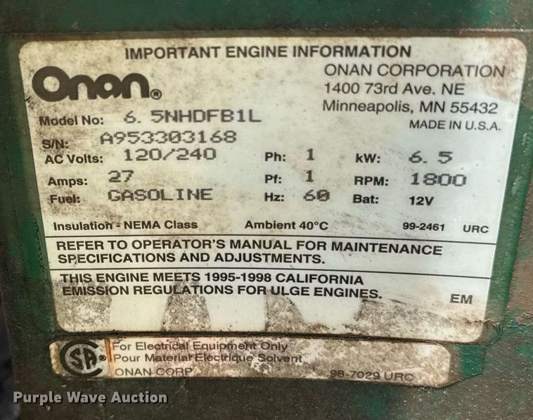 image for item DW1976 Onan Commercial 6500 generator