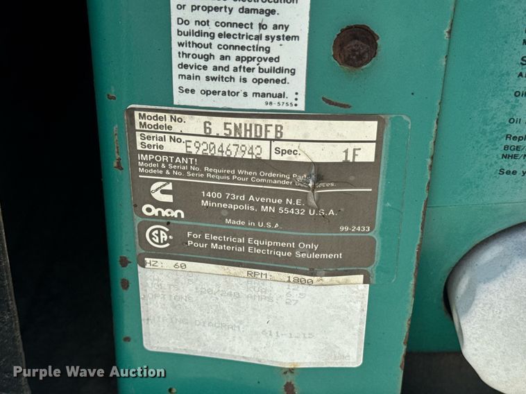 image for item DW1979 Onan 6.5 NHDFB generator