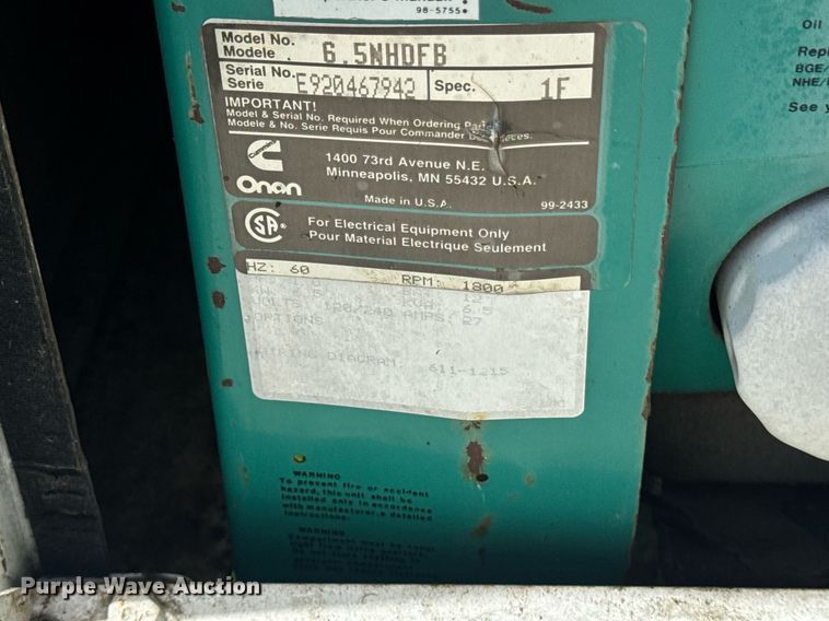 image for item DW1979 Onan 6.5 NHDFB generator