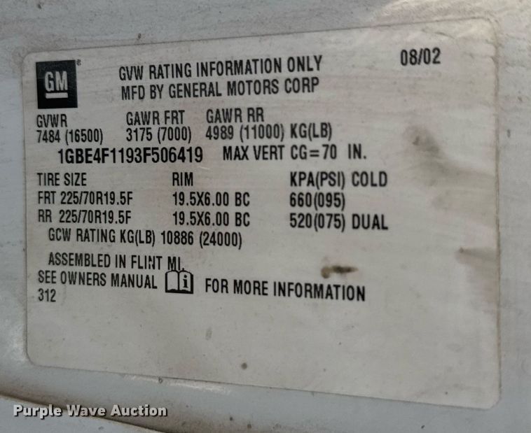 image for item DX8979 2003 Chevrolet C4500 box truck