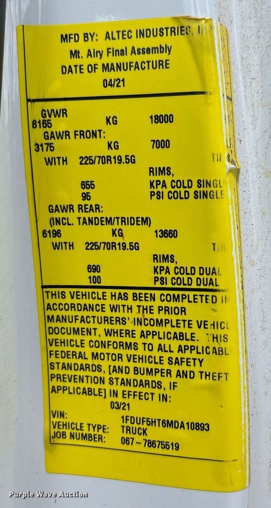 image for item DY2491 2021 Ford F550 Super Duty XL truck cab and chassis