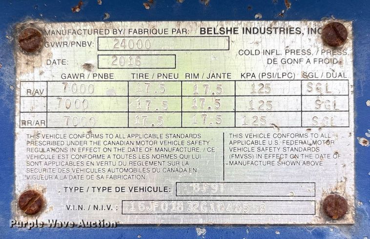 image for item DY2493 2016 Belshe BF9T equipment trailer