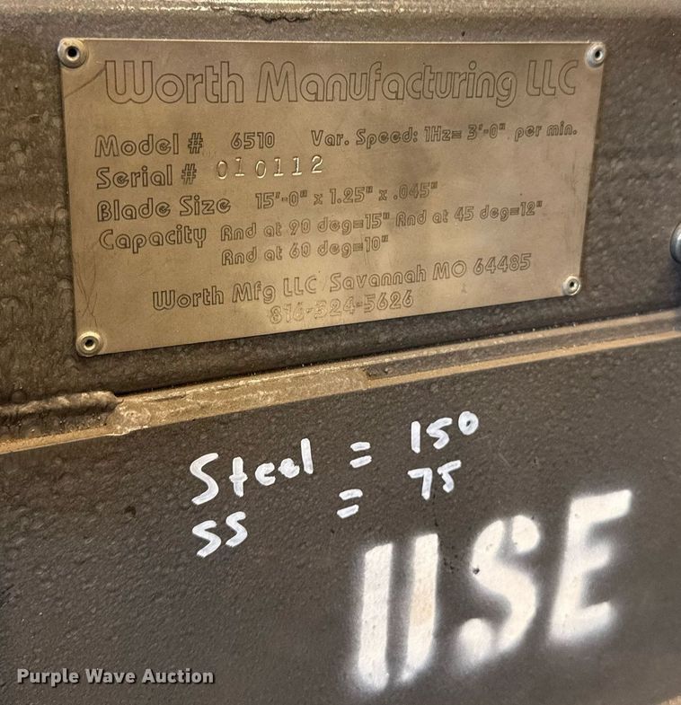 image for item DZ4033 Worth Manufacturing  6510 metal band saw