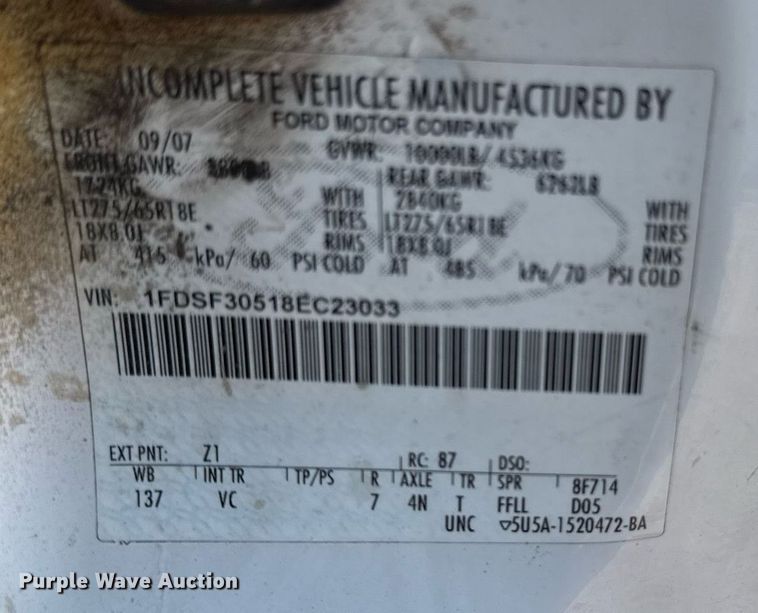 image for item DZ4053 2008 Ford F350 Super Duty flatbed pickup truck