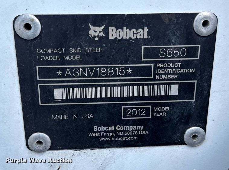 image for item DZ4085 2012 Bobcat S650 skid steer loader