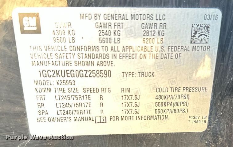 image for item EB2494 2016 Chevrolet Silverado 2500HD Double Cab pickup truck