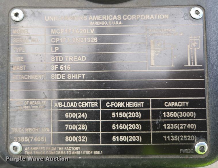 image for item EC1031 2017 UniCarriers CFS40 forklift