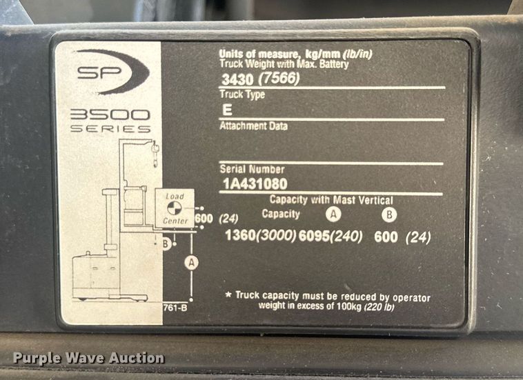image for item EC3572 2014 Crown SP3505-30 order picker