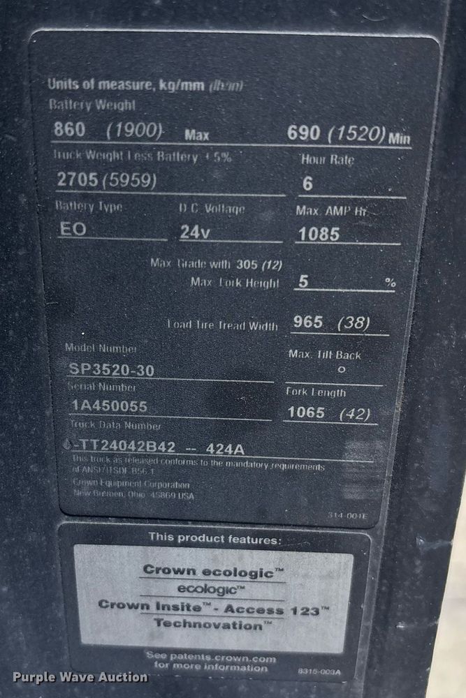image for item EC3575 2015 Crown SP3520-30 order picker
