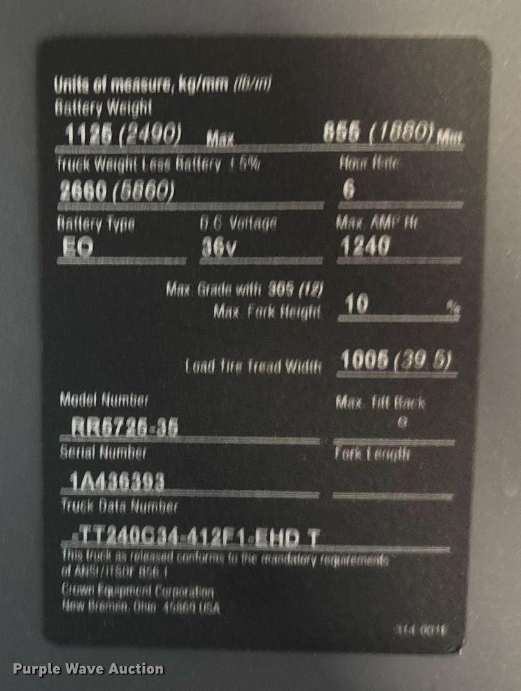 image for item EC3601 Crown RR5725-35 order picker