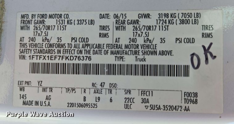 image for item EC4222 2015 Ford F150 XL SuperCab pickup truck 