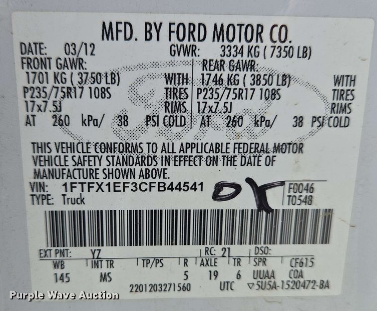 image for item EC4239 2012 Ford F150 XLT SuperCab pickup truck