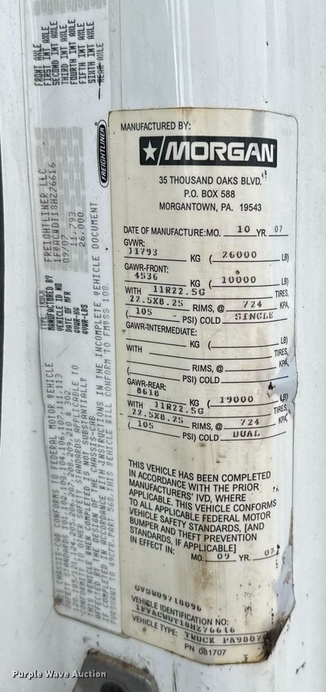 image for item ED5615 2008 Freightliner M2 truck cab and chassis