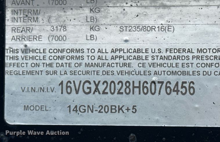 image for item ED5621 2017 Big Tex 14GN-20BK+5 equipment trailer