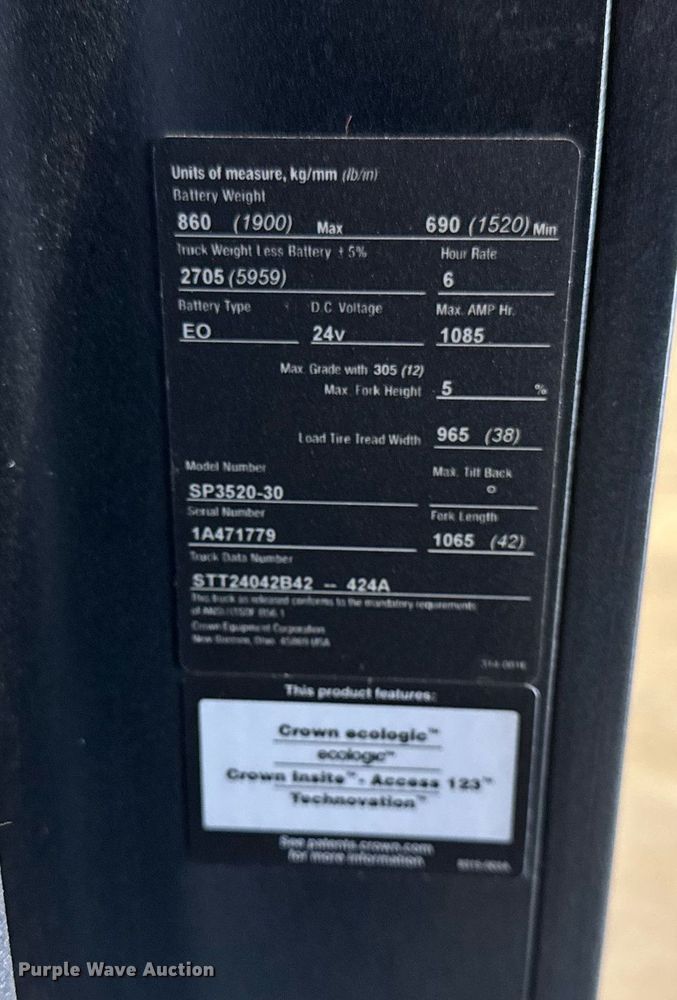 image for item EF1988 Crown SP3520-30 order picker