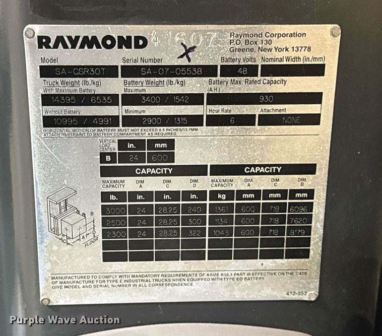 image for item EF1989 2007 Raymond SA-CSR30T order picker
