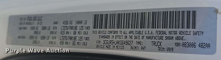 image for item EF3486 2019 Dodge Ram 2500 Crew Cab pickup truck