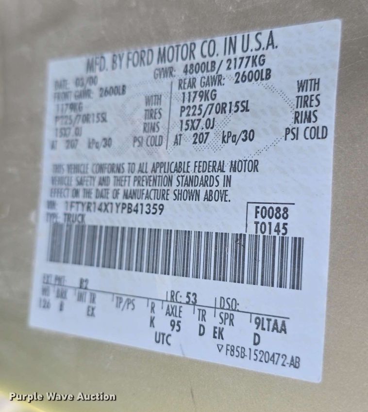 image for item EF3489 2000 Ford Ranger XLT SuperCab pickup truck