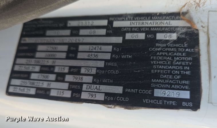 image for item EF3493 2009 International 3200 RV