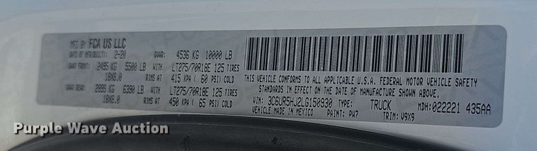 image for item EF3497 2020 Dodge Ram 2500 Crew Cab pickup truck