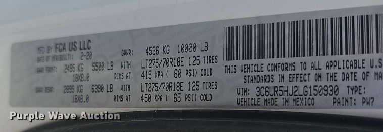 image for item EF3497 2020 Dodge Ram 2500 Crew Cab pickup truck