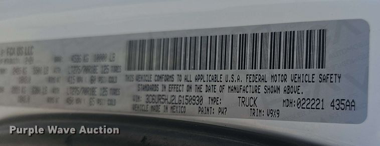 image for item EF3497 2020 Dodge Ram 2500 Crew Cab pickup truck